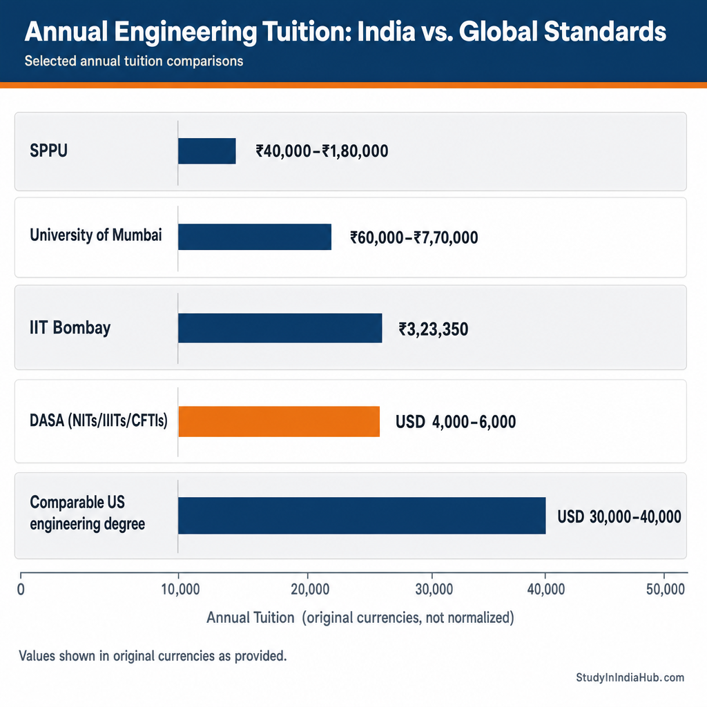 StudyInIndiaHub.com — Annual Engineering Tuition: India vs. Global Standards