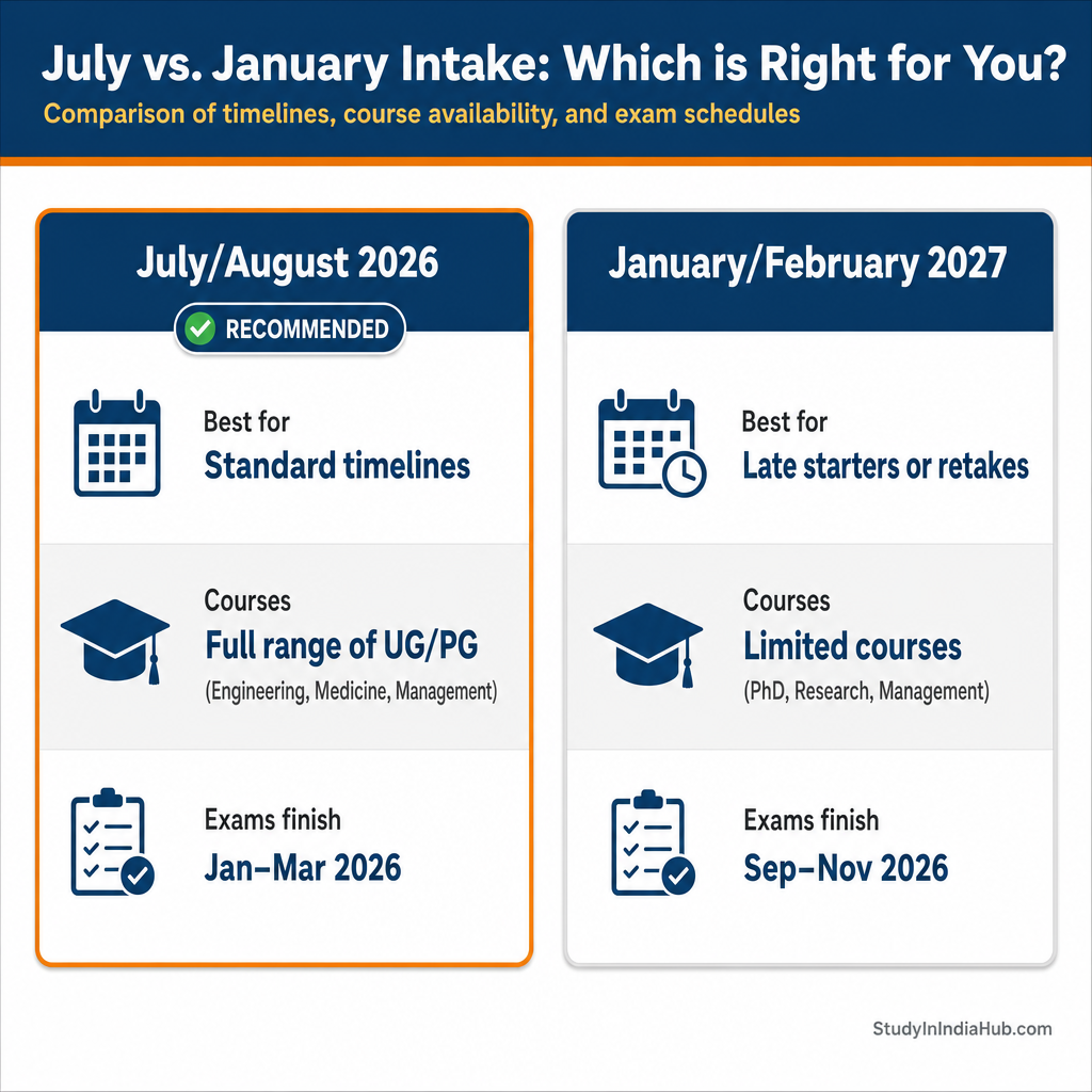 StudyInIndiaHub.com — July vs. January Intake: Which is Right for You?