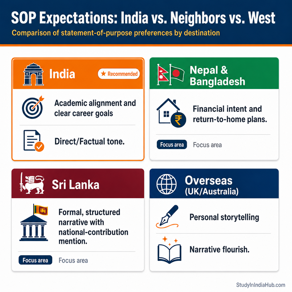 StudyInIndiaHub.com — SOP Expectations: India vs. Neighbors vs. West