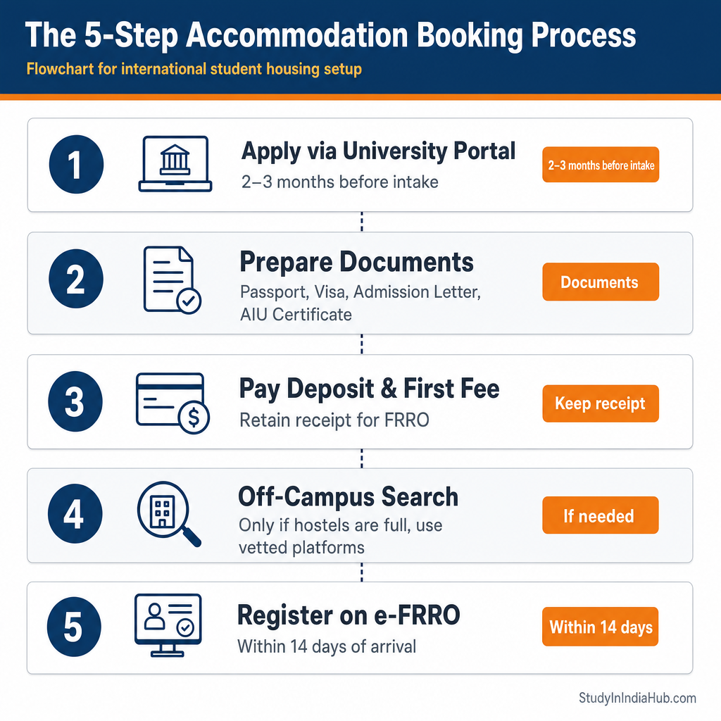 StudyInIndiaHub.com — The 5-Step Accommodation Booking Process